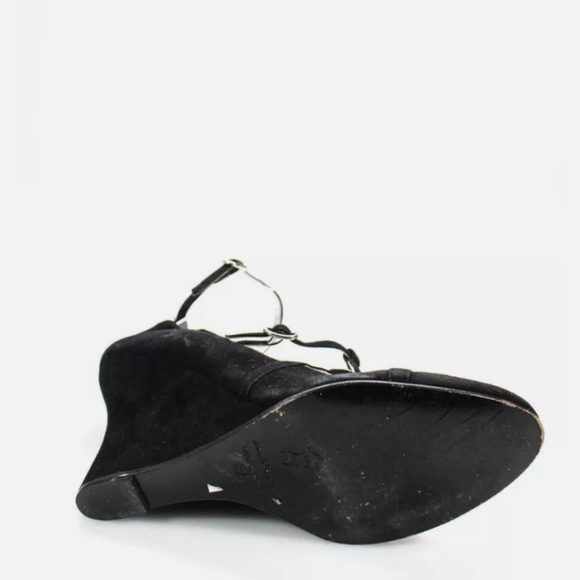 JILL STUART SUEDE CAGED WEDGES PUMPS BLACK HEELS - Picture 4 of 5